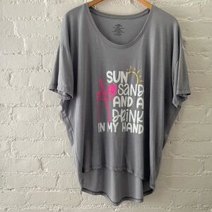 Womens Loose Fit Dolman Tee Sun Sand and a Drink in My Hand Graphic Shirt Gray L